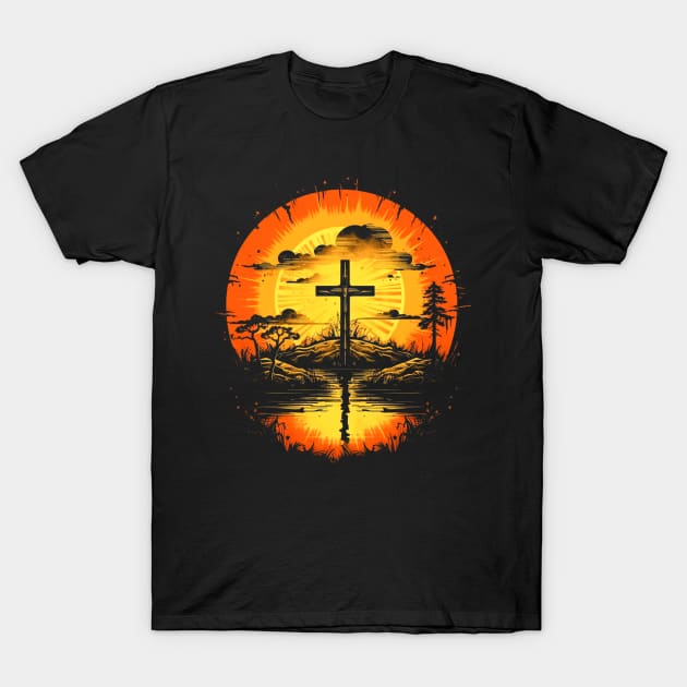 Christian Cross vintage Sunset T-Shirt by ChristianLifeApparel